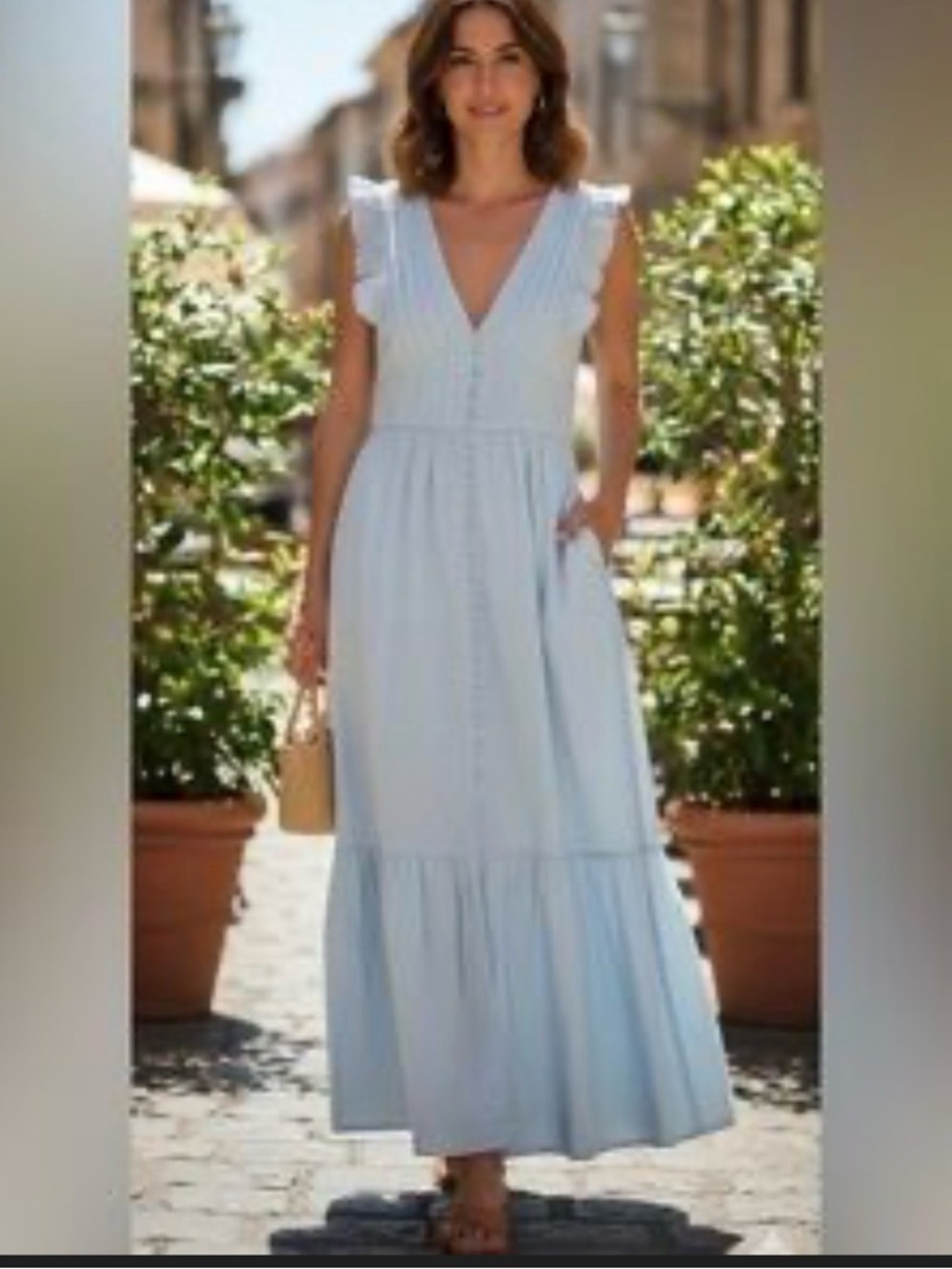 O.P.T. Light Blue Anja Open Back Tiered MIDI Dress